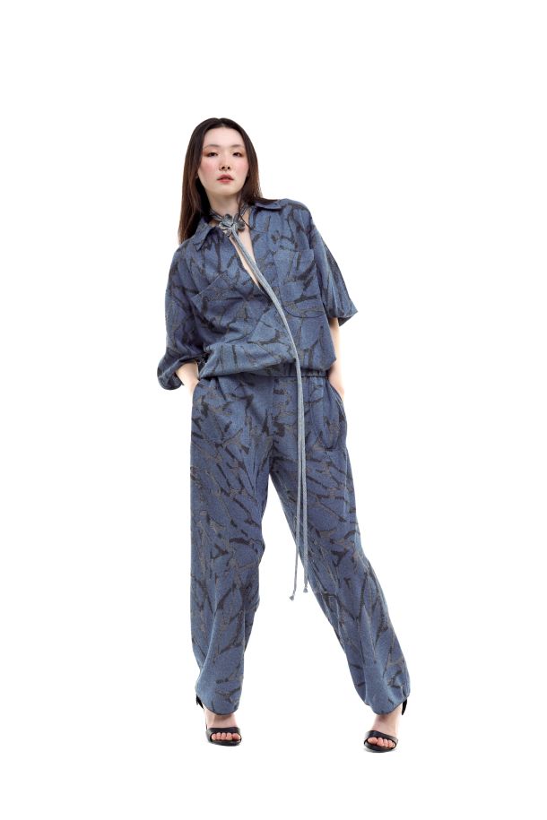 Roberta Redaelli spring summer 2026, R1364 Jacquard knit balloon pants with pockets fiore grande tricolore jeans