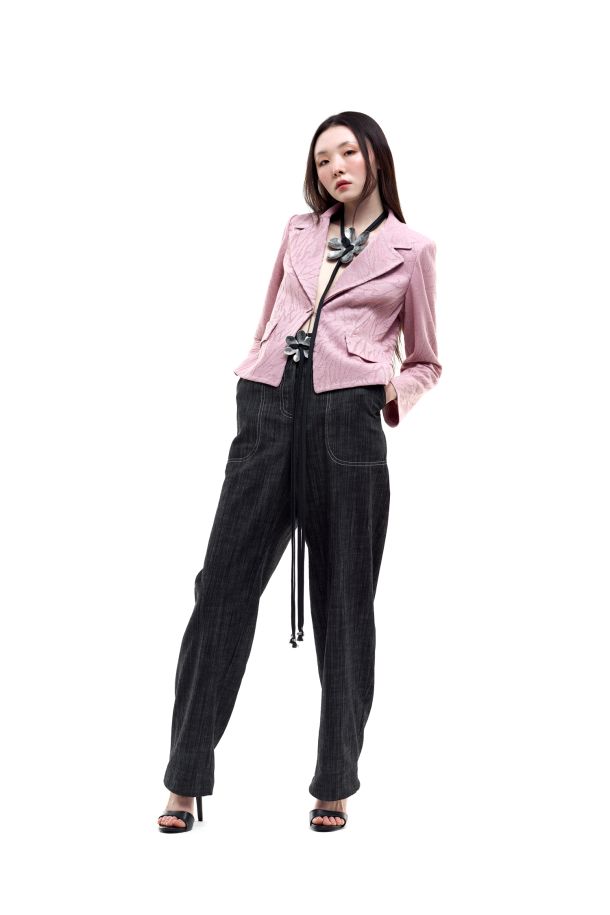 Roberta Redaelli spring summer 2026, R1360 Dinami-tecs jacquard knit boxy jacket with cufflinks fiore piccolo quarzo