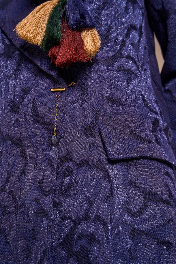 Roberta Redaelli AUTUNNO INVERNO 2025-26, RSA139 giacca doppiopetto con gemello in maglia jacquard dinami-tecs broccato zaffiro