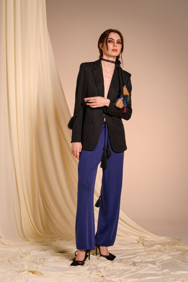 Roberta Redaelli AUTUNNO INVERNO 2025-26, RSA144 giacca uomo con genello e spacchi posteriori in jacquard maglia dinami-tecs nero