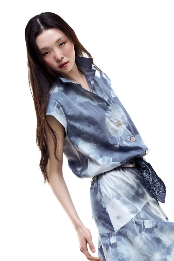 Roberta Redaelli primavera estate 2026, RD498 abito gonna ruota in cotone trasparenze jeans