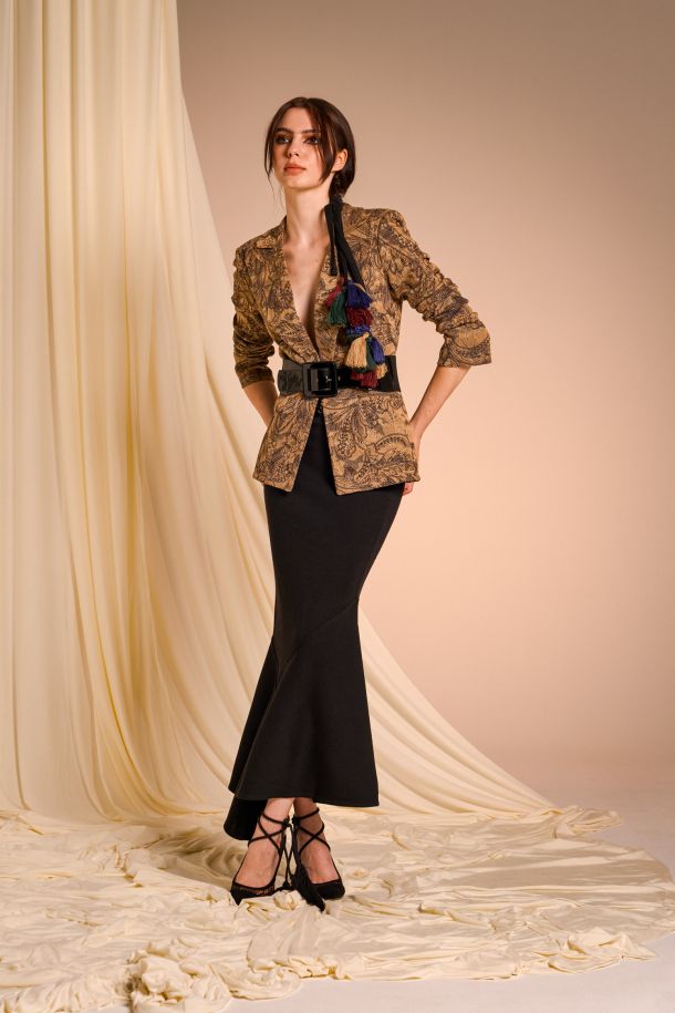 Roberta Redaelli AUTUNNO INVERNO 2025-26, R1055 GONNA SIRENA CON PALLENNO IN MAGLIA NERO