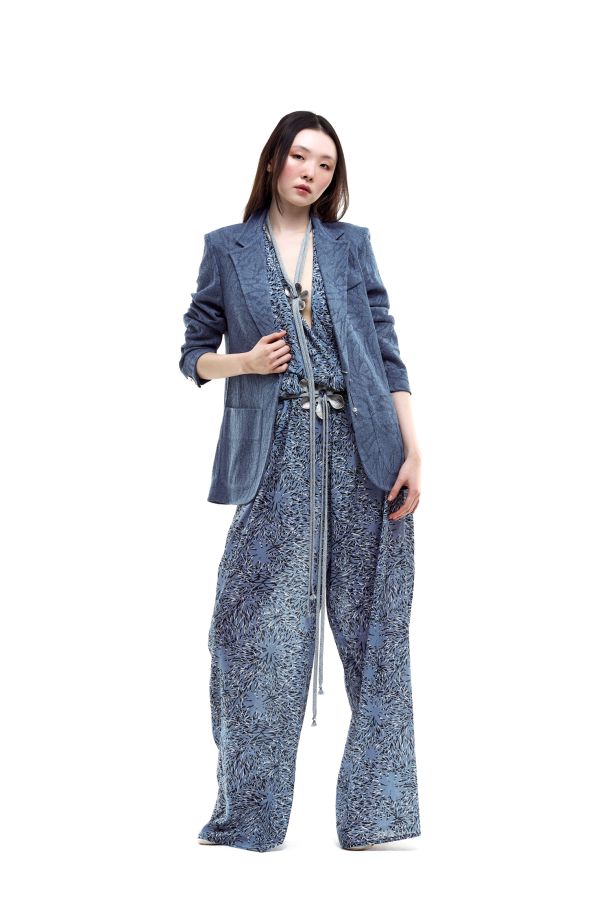 Roberta Redaelli primavera estate 2026, RSA148 giacca uomo con gemello in maglia jacquard dinami-tecs fiore piccolo jeans