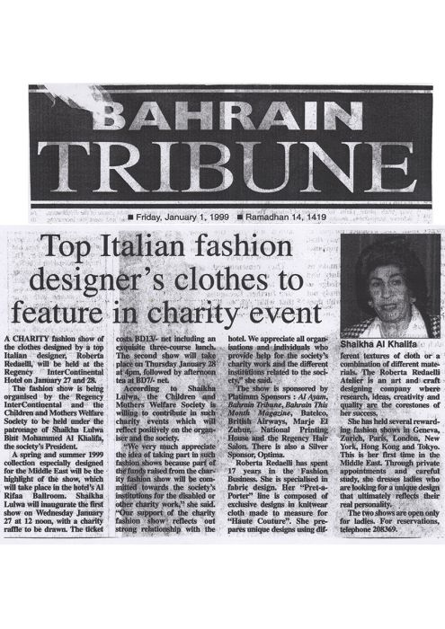 Bahrain Tribune 1 gennaio 1999 Roberta Redaelli
