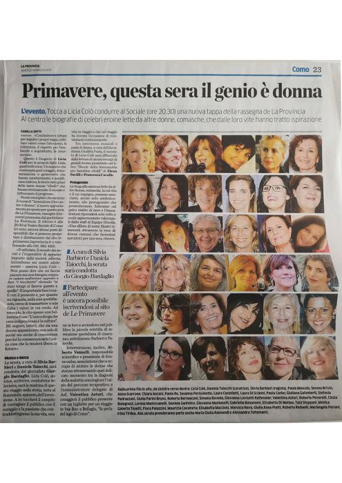 La Provincia di Como 14 Maggio 2019 Roberta Redaelli Teatro Sociale Como donna invenzione è il tuo nome, viaggio con Licia Colò