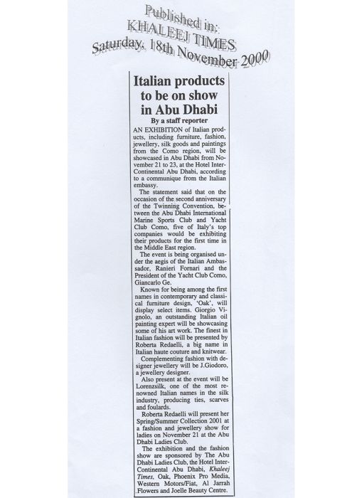Khaleelj Times 18 Novembre 2000 Roberta Redaelli