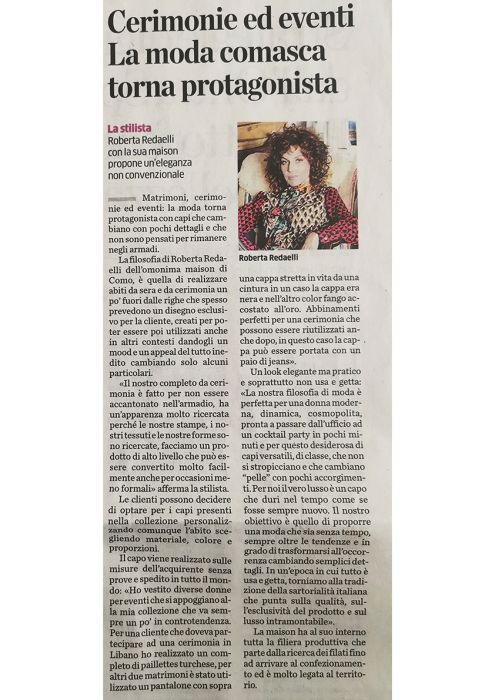 La Provincia di Como 31 maggio 2021 roberta redaelli abiti da cerimonia non convenzionali