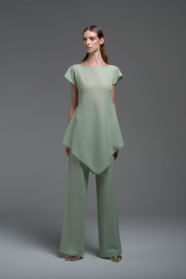 Roberta Redaelli spring summer 2025 Ambrosia, R1343 DINAMI-TECS jacquard knit straight pants idromele