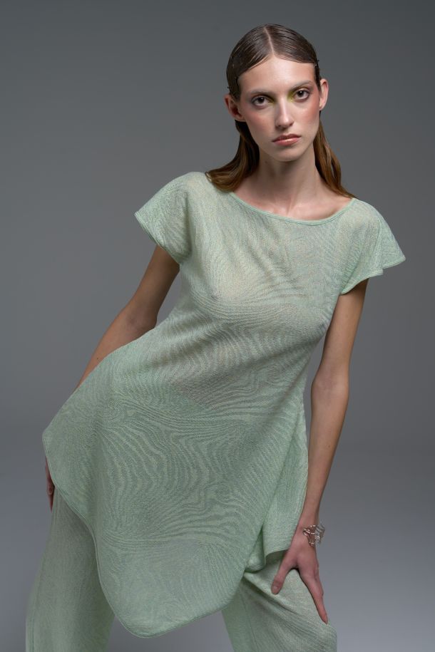 Roberta Redaelli spring summer 2025 Ambrosia, R1341/2 Symmetric top with cap sleeves in jacquard knit idromele