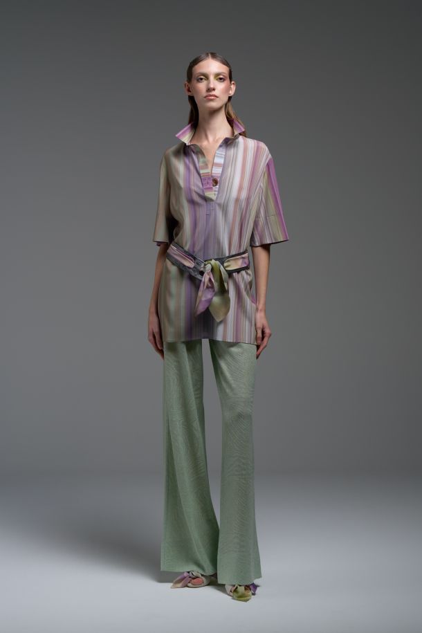 Roberta Redaelli spring summer 2025 Ambrosia, R1343 DINAMI-TECS jacquard knit straight pants idromele