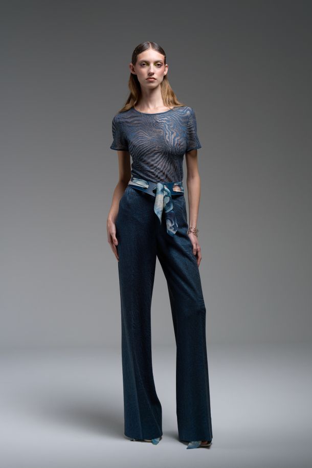 Roberta Redaelli spring summer 2025 Ambrosia, R1221 DINAMI-TECS jacquard knit wide-leg Pantsgoccia
