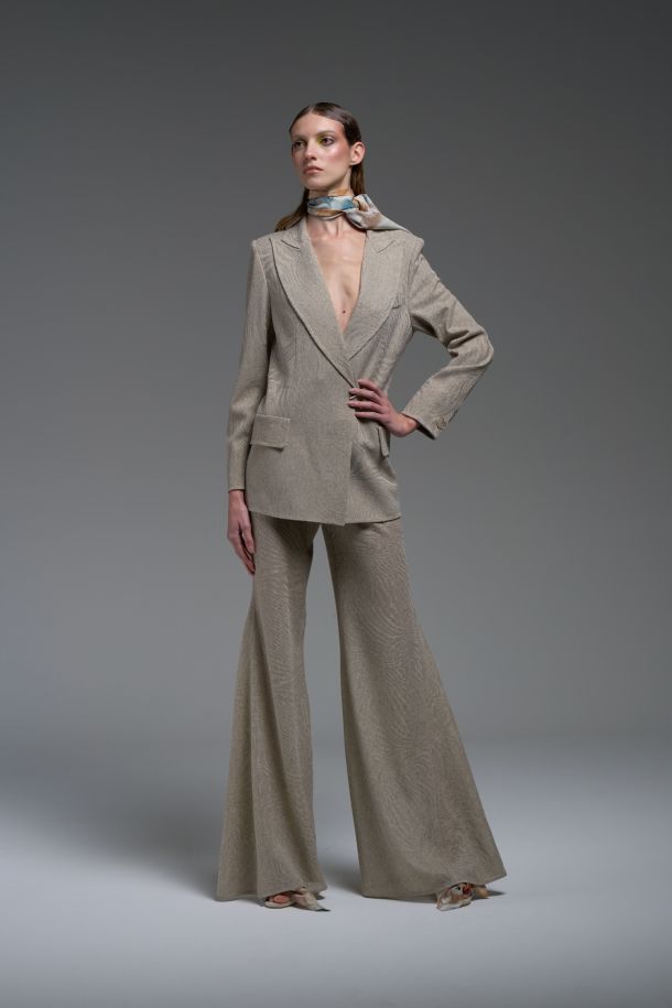 Roberta Redaelli spring summer 2025 Ambrosia, R1123 DINAMI-TECS jacquard knit cone pants miele
